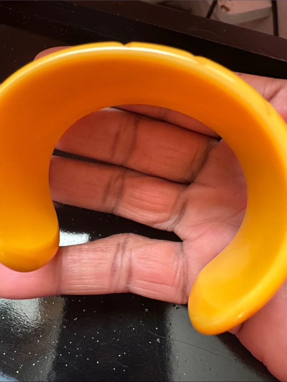 Yellow Carved Bakelite Cuff Bracelet